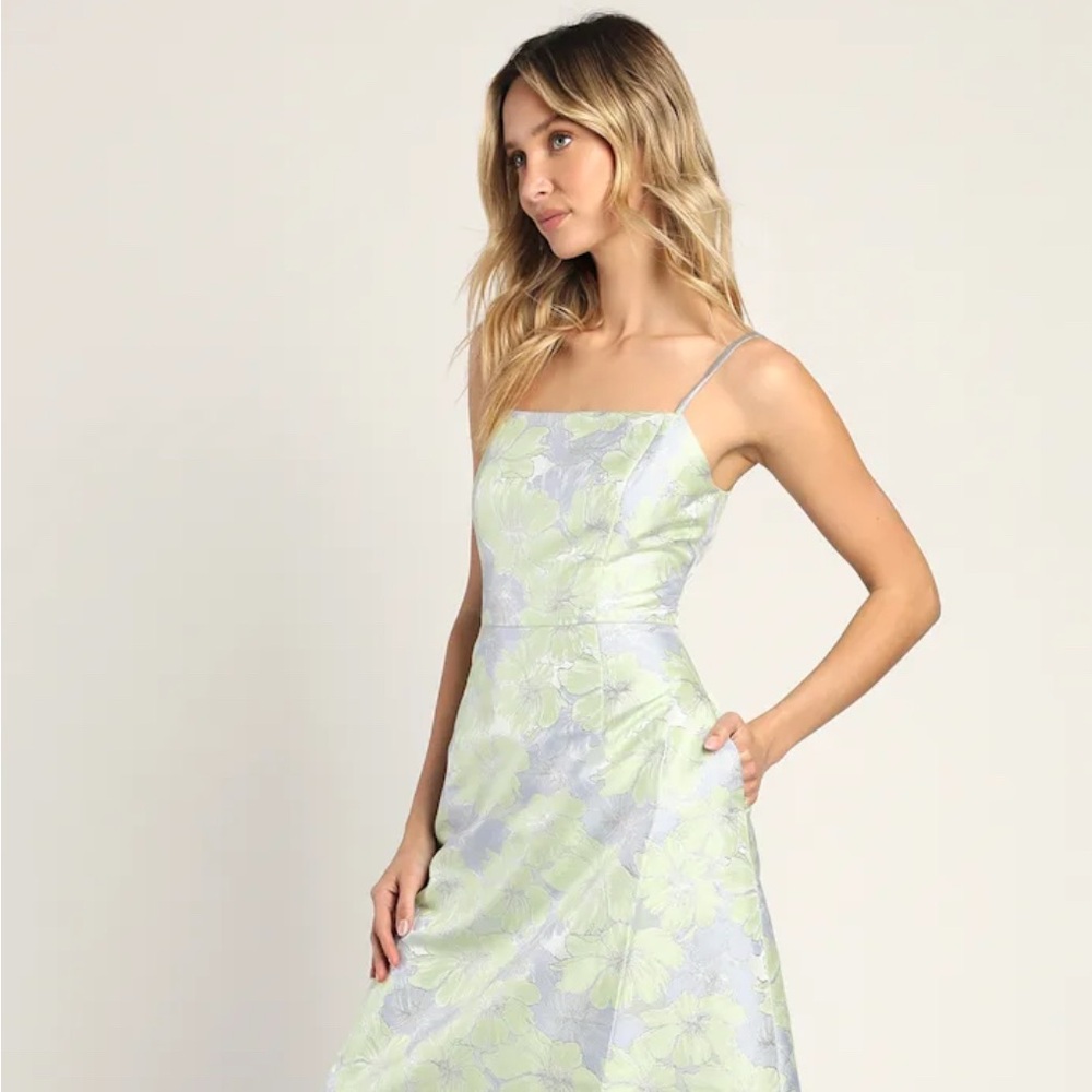 Lulu's Blue and Green Floral Maxi Dress